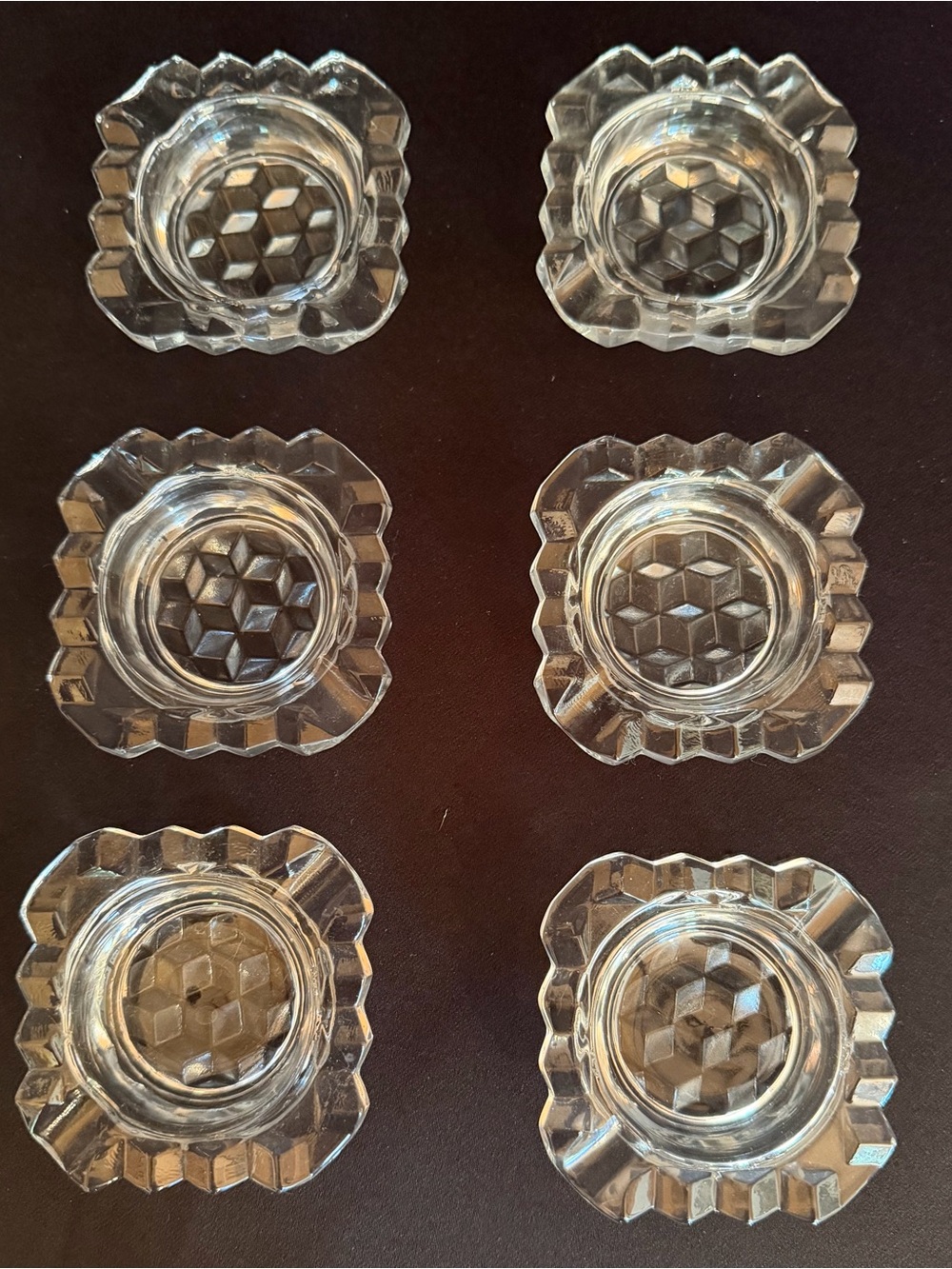Set of 6 Vintage Glass Ashtrays Geometric Cubist MCM Hollywood Regency